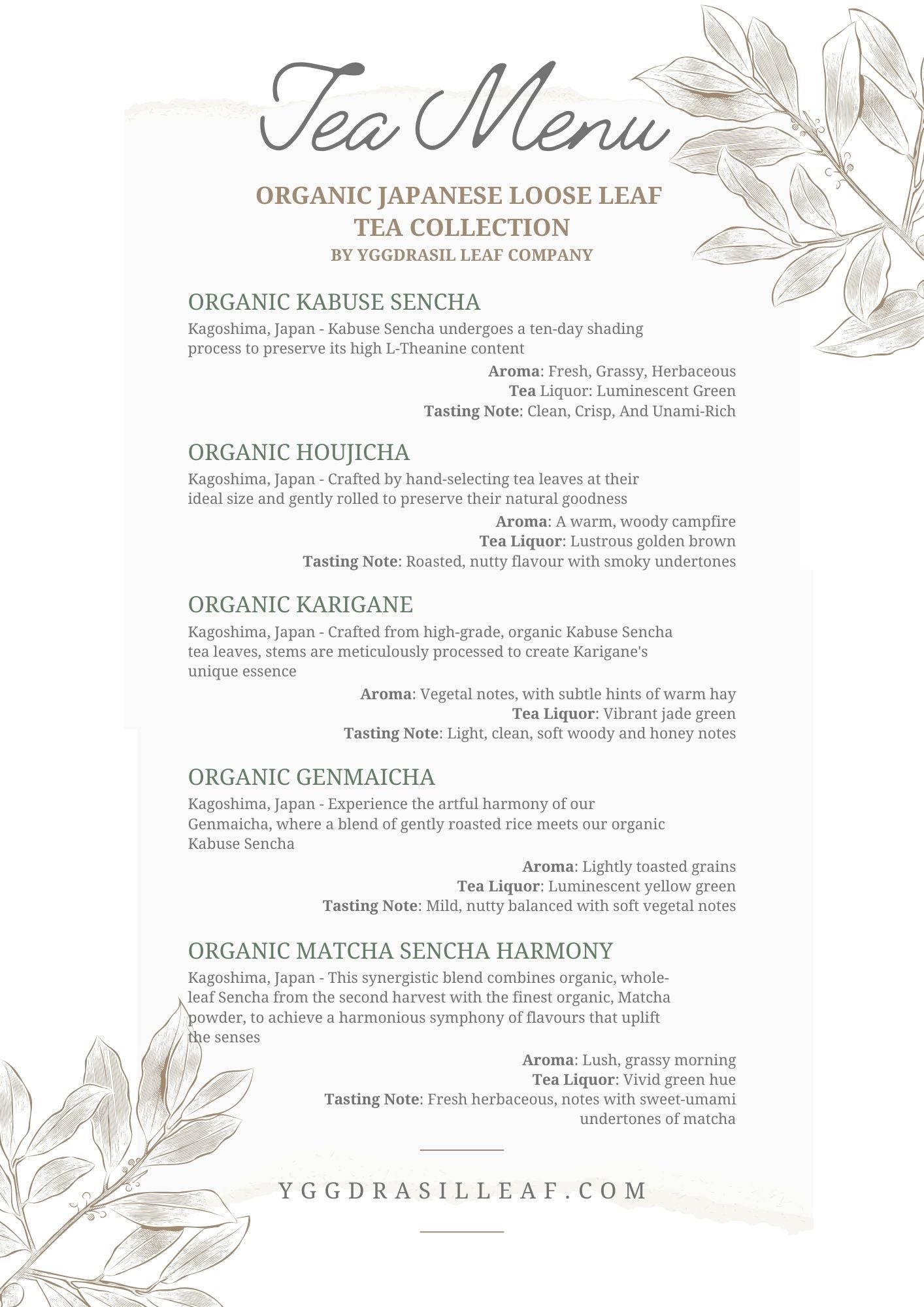Tea menu by Yggdrasil Leaf